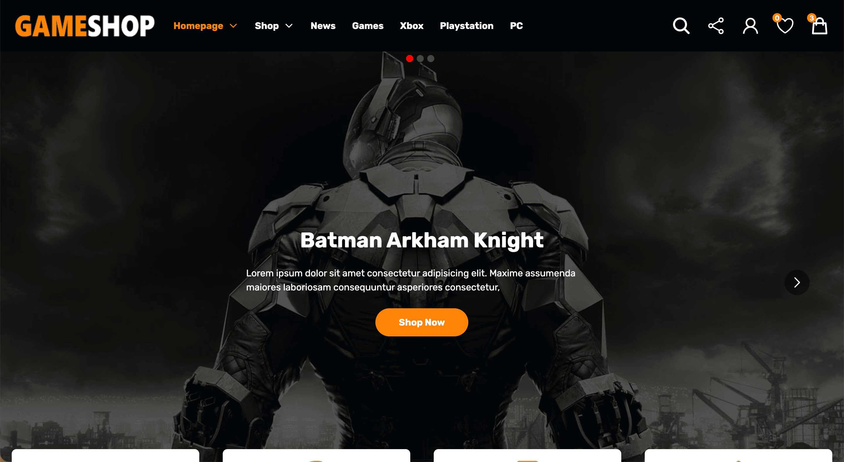 Gameshop interface